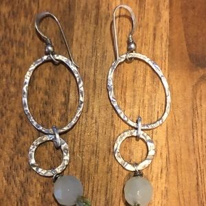 Sterling silver loop drop earrings with green bead